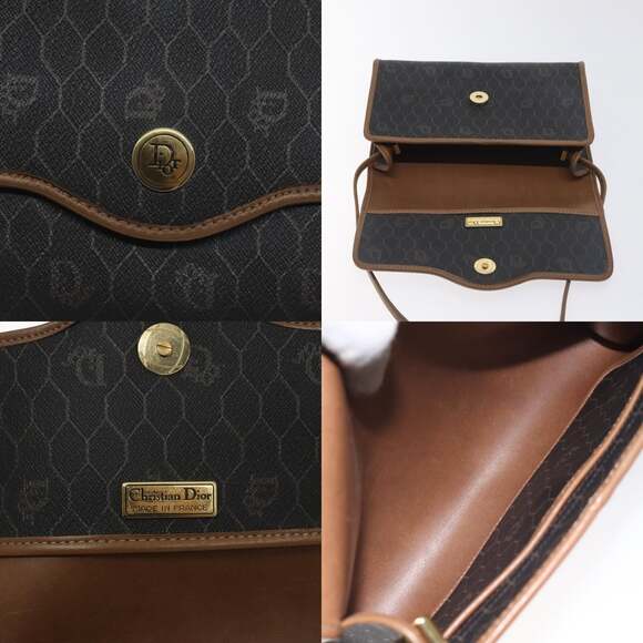 DIOR Honeycomb Canvas Shoulder Bag Pvc Black Gold - Picture 11 of 12